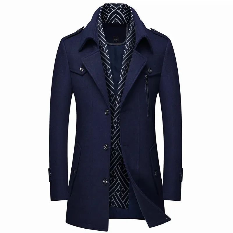Aidase winter outfits men Winter Men Wool Coats New Fashion Middle Long Scarf Collar Cotton-Padded Thick Warm Woolen Coat Male Trench Coat Overcoat M-6Xl
