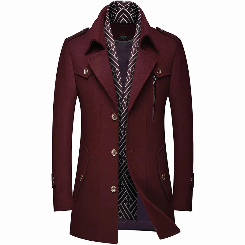 Aidase winter outfits men Winter Men Wool Coats New Fashion Middle Long Scarf Collar Cotton-Padded Thick Warm Woolen Coat Male Trench Coat Overcoat M-6Xl