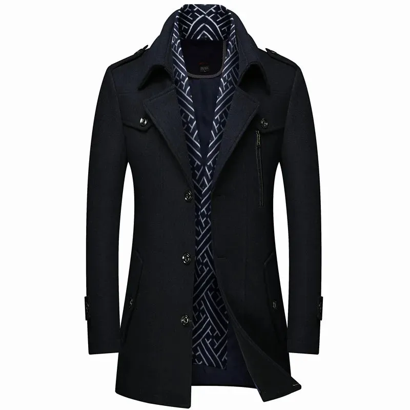 Aidase winter outfits men Winter Men Wool Coats New Fashion Middle Long Scarf Collar Cotton-Padded Thick Warm Woolen Coat Male Trench Coat Overcoat M-6Xl