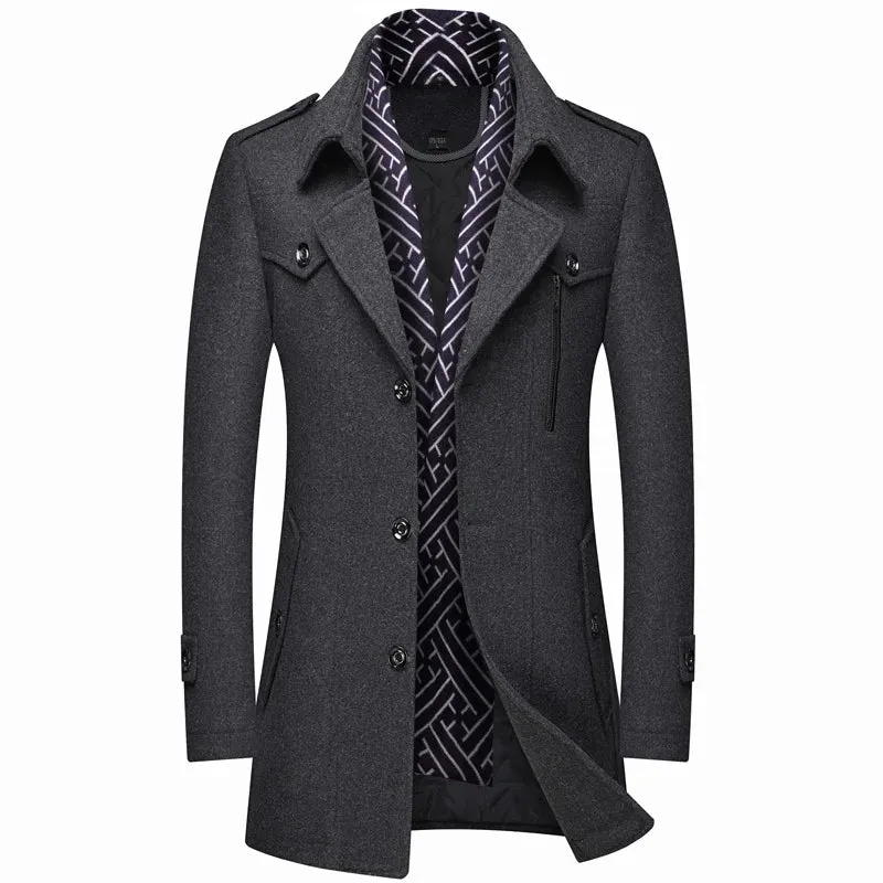 Aidase winter outfits men Winter Men Wool Coats New Fashion Middle Long Scarf Collar Cotton-Padded Thick Warm Woolen Coat Male Trench Coat Overcoat M-6Xl