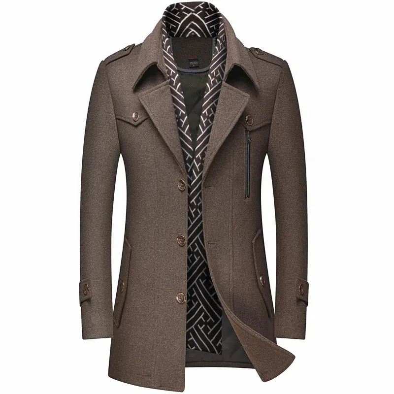 Aidase winter outfits men Winter Men Wool Coats New Fashion Middle Long Scarf Collar Cotton-Padded Thick Warm Woolen Coat Male Trench Coat Overcoat M-6Xl