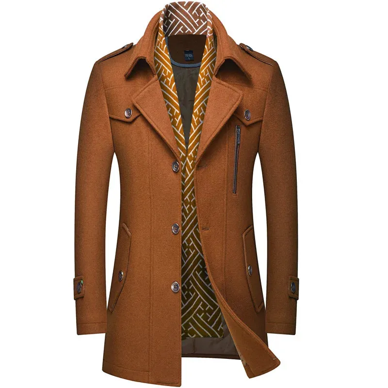 Aidase winter outfits men Winter Men Wool Coats New Fashion Middle Long Scarf Collar Cotton-Padded Thick Warm Woolen Coat Male Trench Coat Overcoat M-6Xl