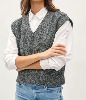 Be Cool Knit Women's Vest Cable Knit V-Neck Dark Gray Sleeveless Sweater