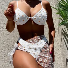 Fashion Women Embroidered Split Bikini Swimsuit
