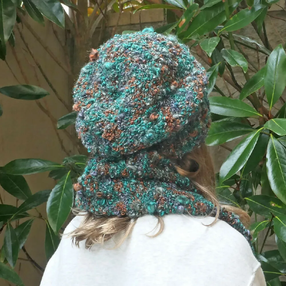 Winter warmth. Boucle beanie and infinity scarf set - slouchy.